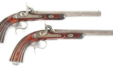 (A) PAIR OF BELGIAN PERCUSSION PISTOLS.