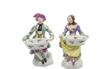 A PAIR OF MEISSEN MARCOLINI FIGURAL SALTS Late 18th century,...