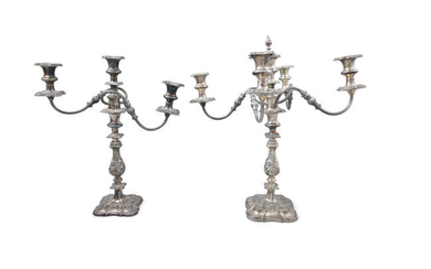A PAIR OF SILVER PLATED CANDLESTICKS, 20th century,...