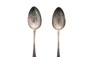 A PAIR OF WILLIAM IV SILVER TABLESPOONS.