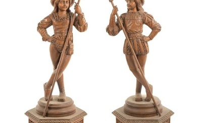 A Pair of Continental Carved Cavalier Figures