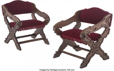 A Pair of Italian Baroque-Style Wood and Velvet