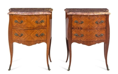 A Pair of Louis XV Style Tulipwood Marble-Top