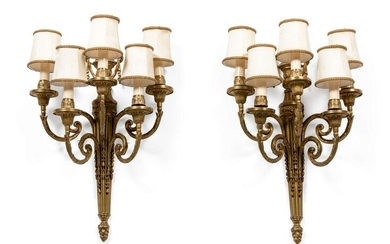 A Pair of Louis XVI Style Gilt-Bronze Five-Light