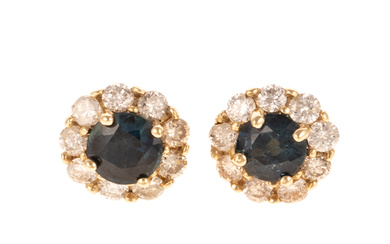 A Pair of Sapphire & Diamond Earrings in 14K