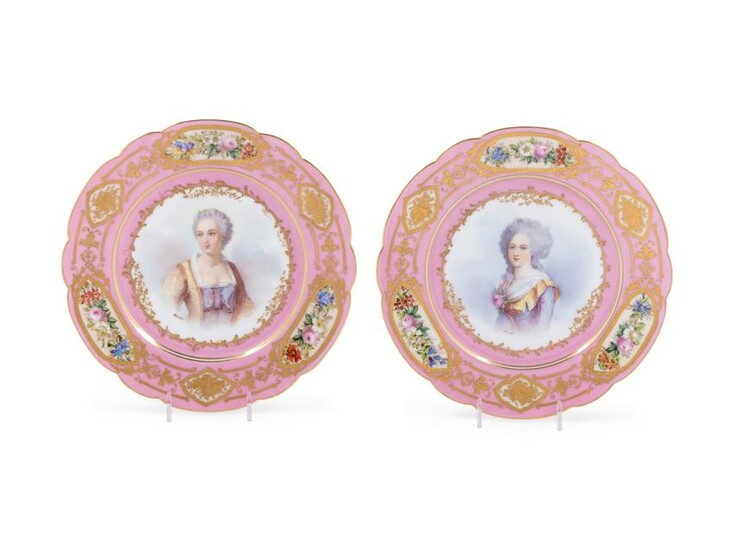 A Pair of Sevres Painted and Parcel Gilt Pink-Ground