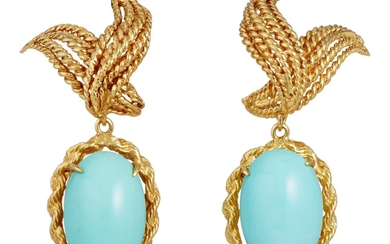 A Pair of Turquoise and Gold Earrings