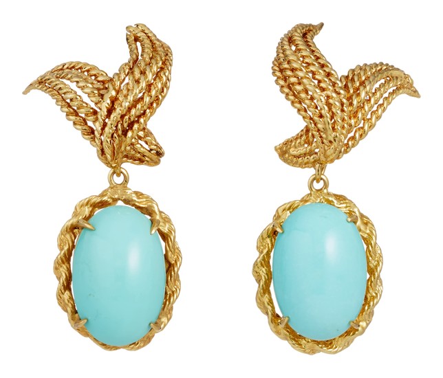 A Pair of Turquoise and Gold Earrings