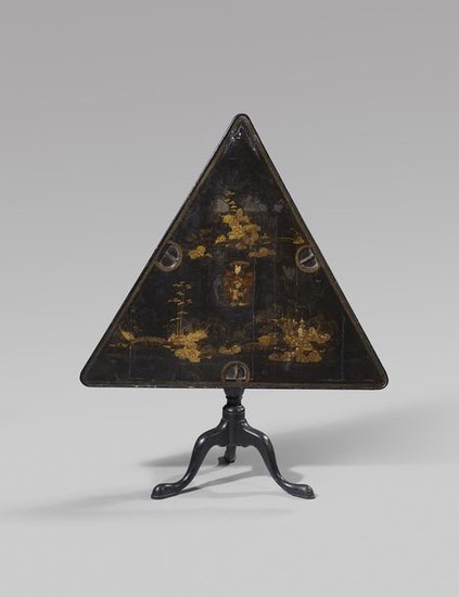 A RARE GEORGE I JAPANNED TRIANGULAR GAMES TABLE...