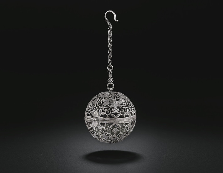 A RARE SILVER SPHERICAL CENSER, TANG DYNASTY (AD 618-907)