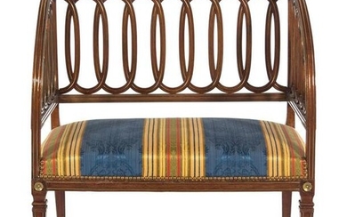 A Russian Neoclassical Brass Inlaid Mahogany Bench