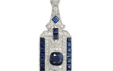 A SAPPHIRE AND DIAMOND PENDANT / BROOCH set with a