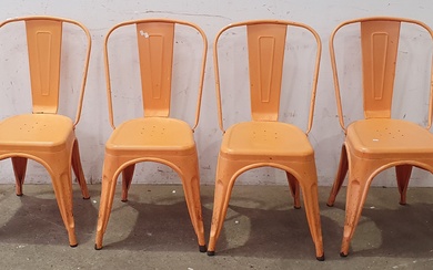 A SET OF SIX METAL STACKABLE CHAIRS