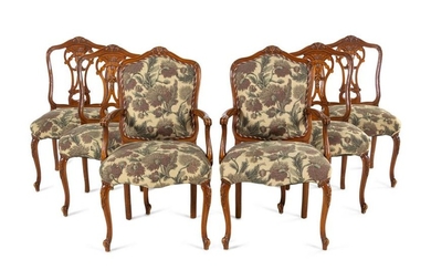 A Set of Six American Carved and Needlepoint Chairs
