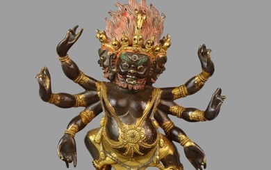 A Sino-Tibetan Gilt Bronze Figure of Mahakala