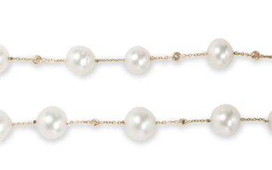 A South Sea pearl, diamond and fourteen karat gold necklace