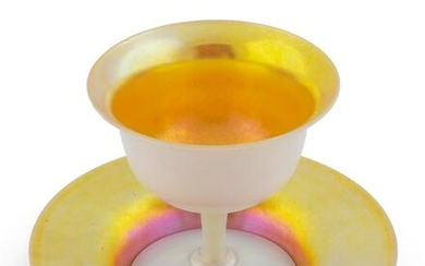 A Steuben Style Aurene Glass Sherbet and Underplate