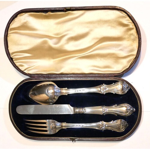 A VICTORIAN SILVER CHRISTENING SET, comprising of a sppon, f...