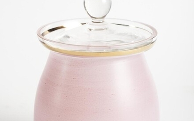 A VINTAGE CHARLESWARE PINK AND GOLD GLASS CANNISTER WITH LID, H.17CM, LEONARD JOEL LOCAL DELIVERY SIZE: SMALL
