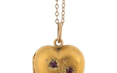 A Victorian 15ct gold ruby heart photo locket pendant neckla...