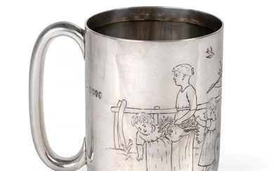 A Victorian Silver Christening-Mug, Maker's Mark Rubbed, London, 1880, cylindrical...