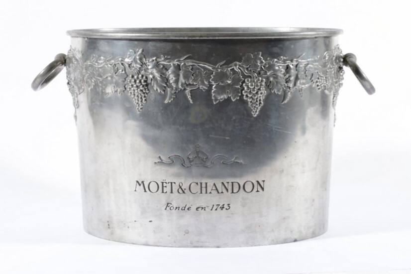 A Vintage French Spelter "Moet & Chandon" Champagne Bucket, Decorated with Grapevines and Twin Ring Handles,Impressed Fonde'en 1743...