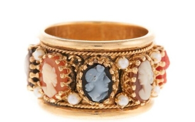 A Wide Cameo & Pearl Band in 14K
