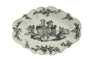 A Worcester Porcelain Dessert Dish, circa 1770, of fluted oval...