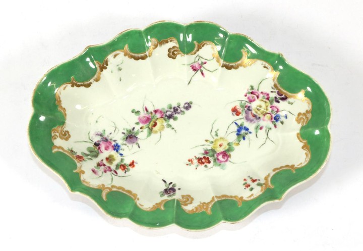 A Worcester Porcelain Dessert Dish, circa 1775, of fluted oval...