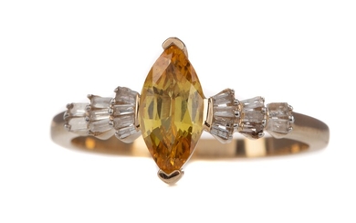 A YELLOW SAPPHIRE AND DIAMOND RING