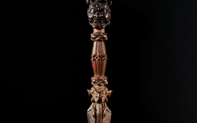 A carved sandalwood phurbu, Tibet, 17th century