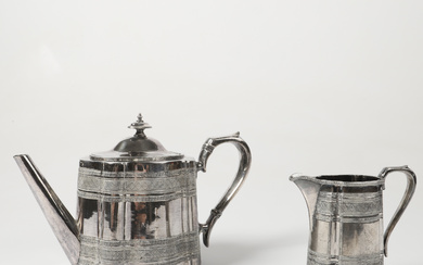 A coffee pot and cream jug, nickel silver, by Broadhead & Co Sheffield, 19th century.
