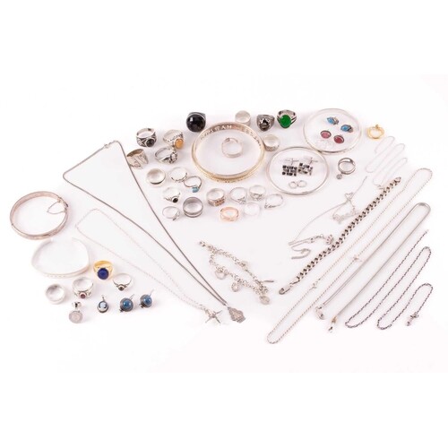 A collection of silver and white metal jewellery; to include...
