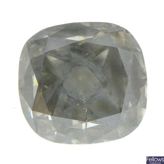 A cushion-shape 'fancy grey-greenish yellow' diamond, weighing 4.29cts.