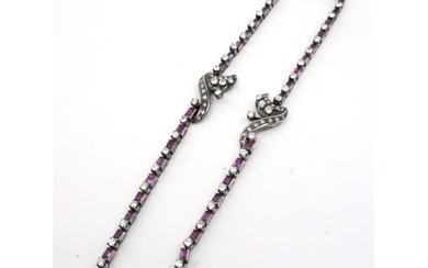 A diamond and ruby set necklace, length 14 and half inches l...