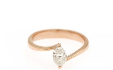A diamond solitaire ring set with a marquise-cut diamond, app. 0.70 ct., mounted in 14k rose gold. Size 54.
