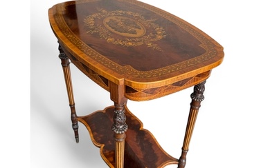 A fine late Victorian mahogany and sycamore marquetry two ti...