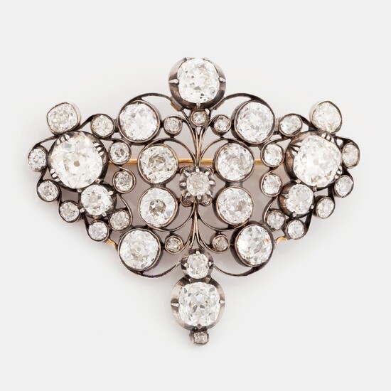 A gold and silver brooch set with old-cut diamonds