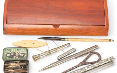 A group of 19th century writing instruments, in hardwood pen...