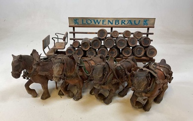 A group of breweriana, including a Lowenbrau cart.A group of...