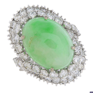 A jade and diamond cluster ring.