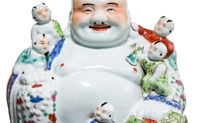 A large Chinese porcelain figure of a laughing Buddha, Jiangxi Province, Republic Period
