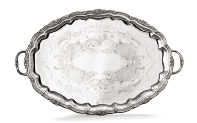 A large Danish silver-plated two-handled oval tray, 20th century