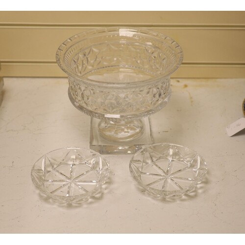 A large and heavy clear cut glass pedestal bowl, 20cm high, ...