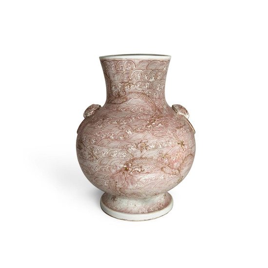 A large underglaze red decorated hu-form vase
