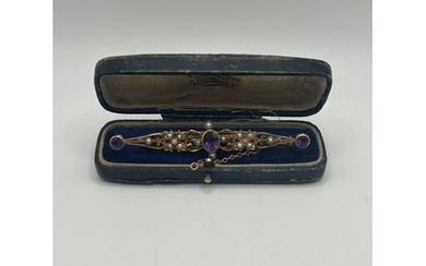 A late 19th/early 20th century amethyst and seed pearl bar b...