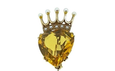A late 20th century Scottish citrine and split pearl brooch, heart shaped citrine, approximately 19