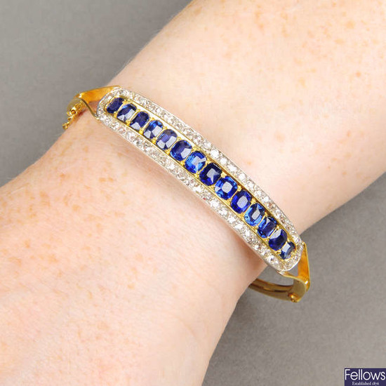 A late Victorian 15ct gold sapphire and diamond hinged