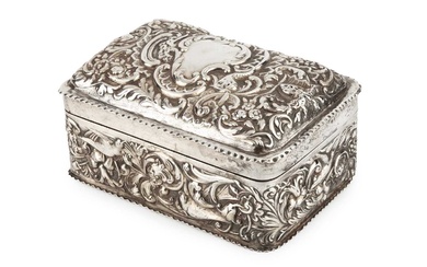 A late Victorian silver cigarette box, with domed hinged top,...