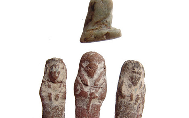 A lot of 3 Egyptian ushabtis and an amulet